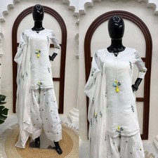 Women Pakistani Mull Chanderi Embroidered Farshi Salwar Suit Eid Party Wear