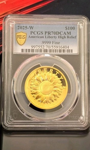 2025 W 1 Oz Gold American Liberty $100 High Relief PCGS PR70 DCAM W/ OGP & COA