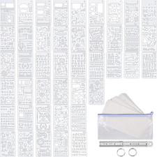 48 Pieces Journal Planner Stencils Plastic Bullet Stencil with A6 File Bag, Stee
