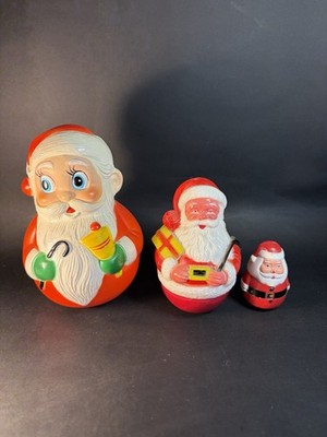 3 Plastic Roly Poly Santa s Chime, Rattle & 2 Faced 