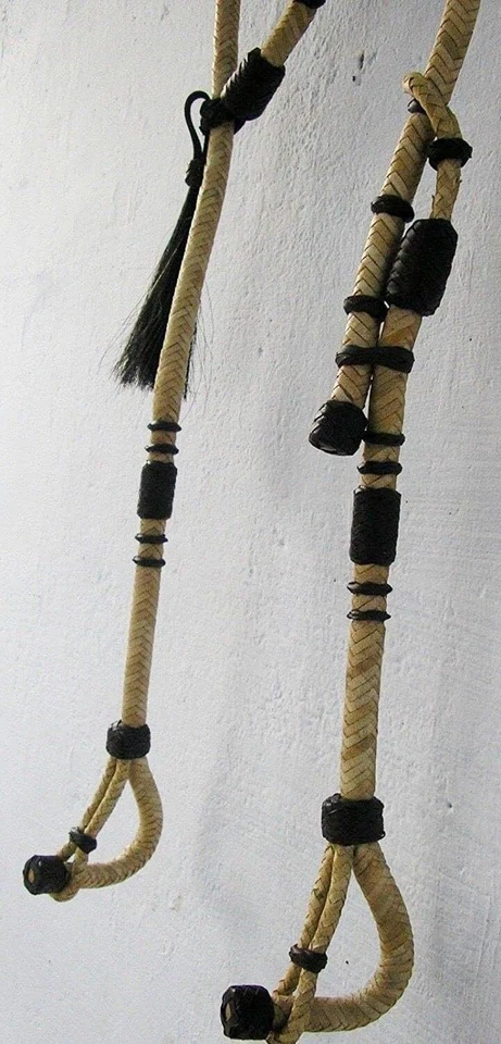 Natural Rawhide Leather One Ear Western Headstall Bridle Hand Braided HairTassel - Image 4 of 4