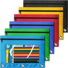 Pencil Pouch for 3 Ring Binder Bulk 6 Pack 3-Holes Zipper Pencil Pouches in