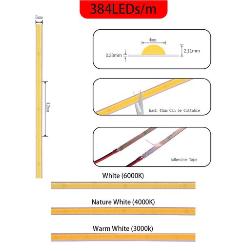 5mm High Density COB LED Strip Lights Tape Cabinet Kitchen Light Rope Flexible - Picture 6 of 20