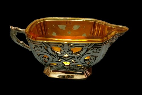 Vintage Neiman Marcus Godinger Silver Plate Creamer with Amber Glass Insert 2 pc - Picture 3 of 8
