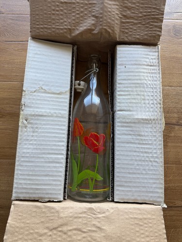 Vintage Lillian Vernon Floral Glass Bottles Set of 3 Original Box BRAND NEW RARE - Picture 2 of 17