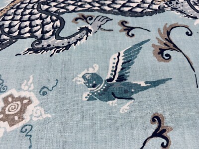 Jim Thompson Dragon Linen Print Fabric NEW PANLONG CELESTIAL Jim Thompson Dragon Linen Print Fabric NEW PANLONG CELESTIAL