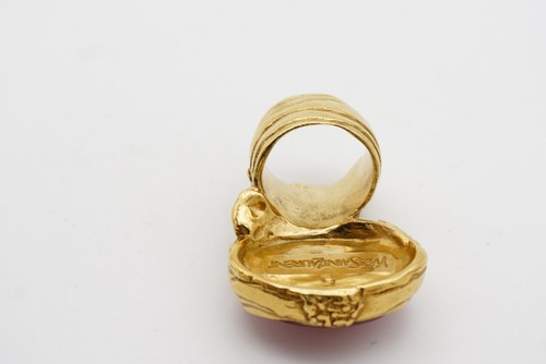 Yves Saint Laurent YSL Arty Clear Pink Statement Chunky Cabochon Ring US 5 Gold - Picture 16 of 16