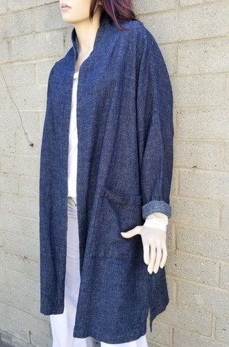 EILEEN FISHER sz L open front hemp cotton coat jacket duster 38" L - Picture 2 of 9