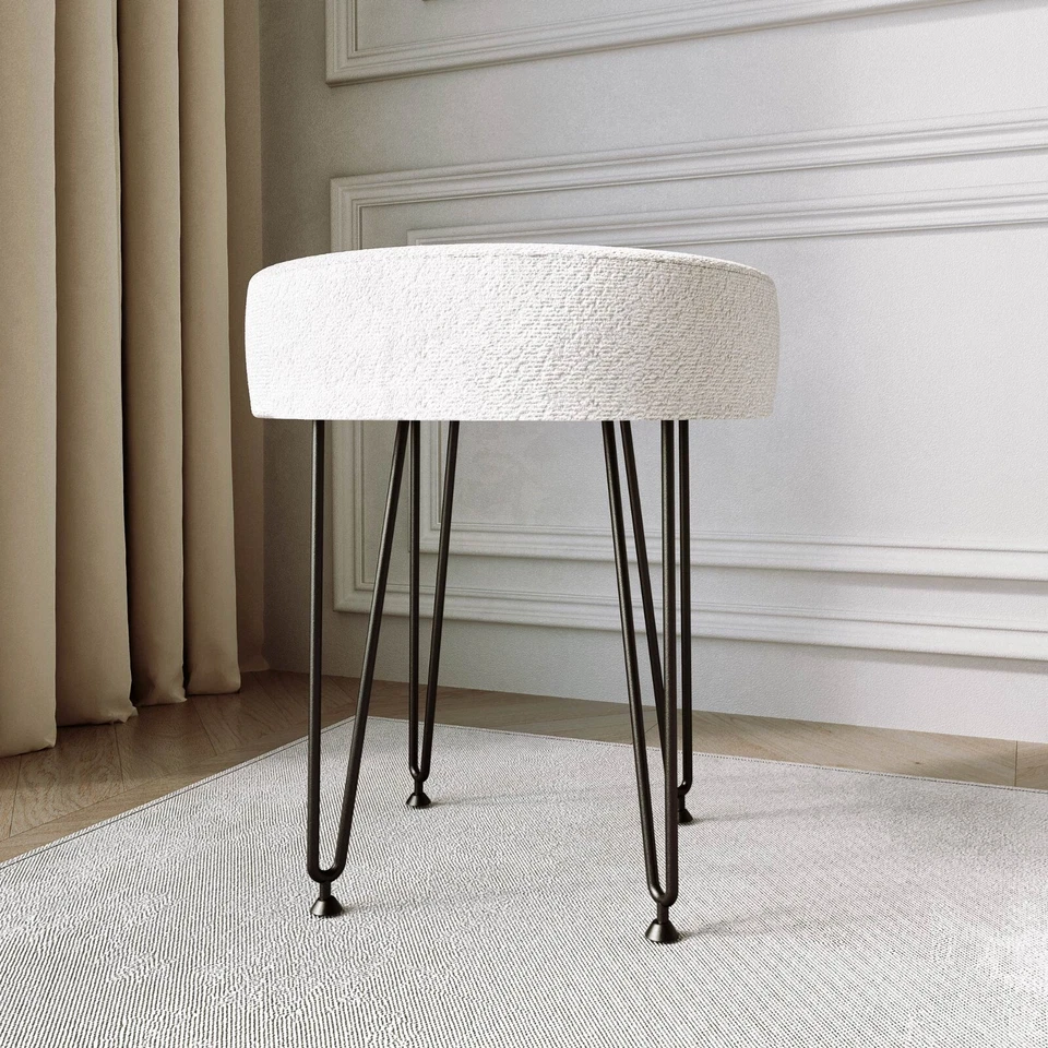 Alaya Ivory Bouclé fabric Stool with Black Hair Pin Legs - Image 4 of 4