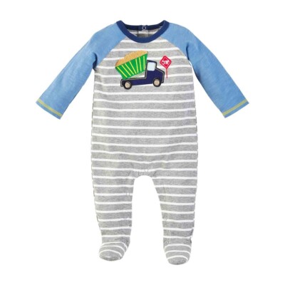 Mud Pie Baby Boy Dump Truck Applique One Piece Sleeper  Size 6-9  Month NEW