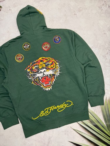 Ed Hardy Zip Hoodie Christian Audigier Big Tiger Logo Green Y2K size 2XL - 3XL - Picture 23 of 24