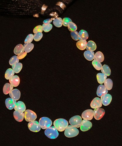 Natural Gem Ethiopian Fire Opal 6 to 7.5mm Size Smooth Heart Briolette 28Cts. 7" - Picture 2 of 7