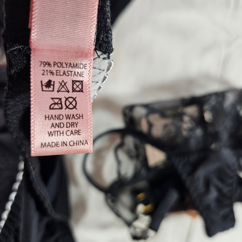 Agent Provocateur Balconette Bra 34B Thong AP4 Set Black Satin Scalloped Lace - Picture 17 of 18