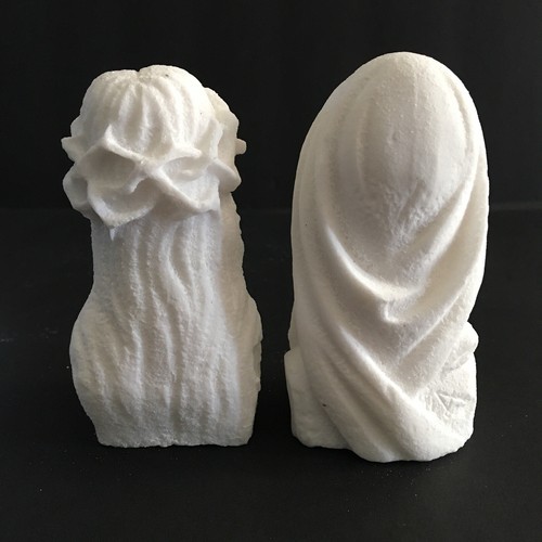 Vintage Signed 3 1/2" White Carved Jesus and Mary Busts - Picture 2 of 6
