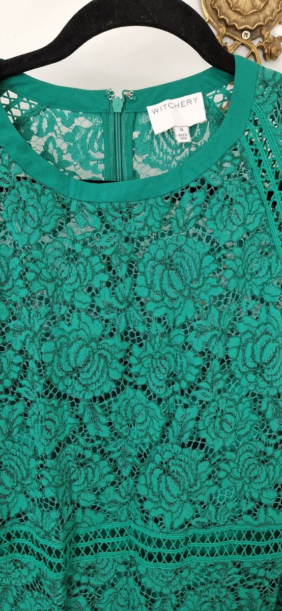 Witchery lace green midi dress 3/4 Sleeve Frill 14 | eBay UK