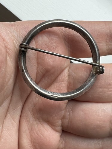 VINTAGE STERLING SILVER BLUE AQUAMARINE RHINESTONE ROUND OPEN OVAL PIN BROOCH - Picture 7 of 9