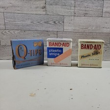 Vintage Band-Aid Plastic Strips Tins, Johnson & Johnson (Made In USA) and Q-Tips