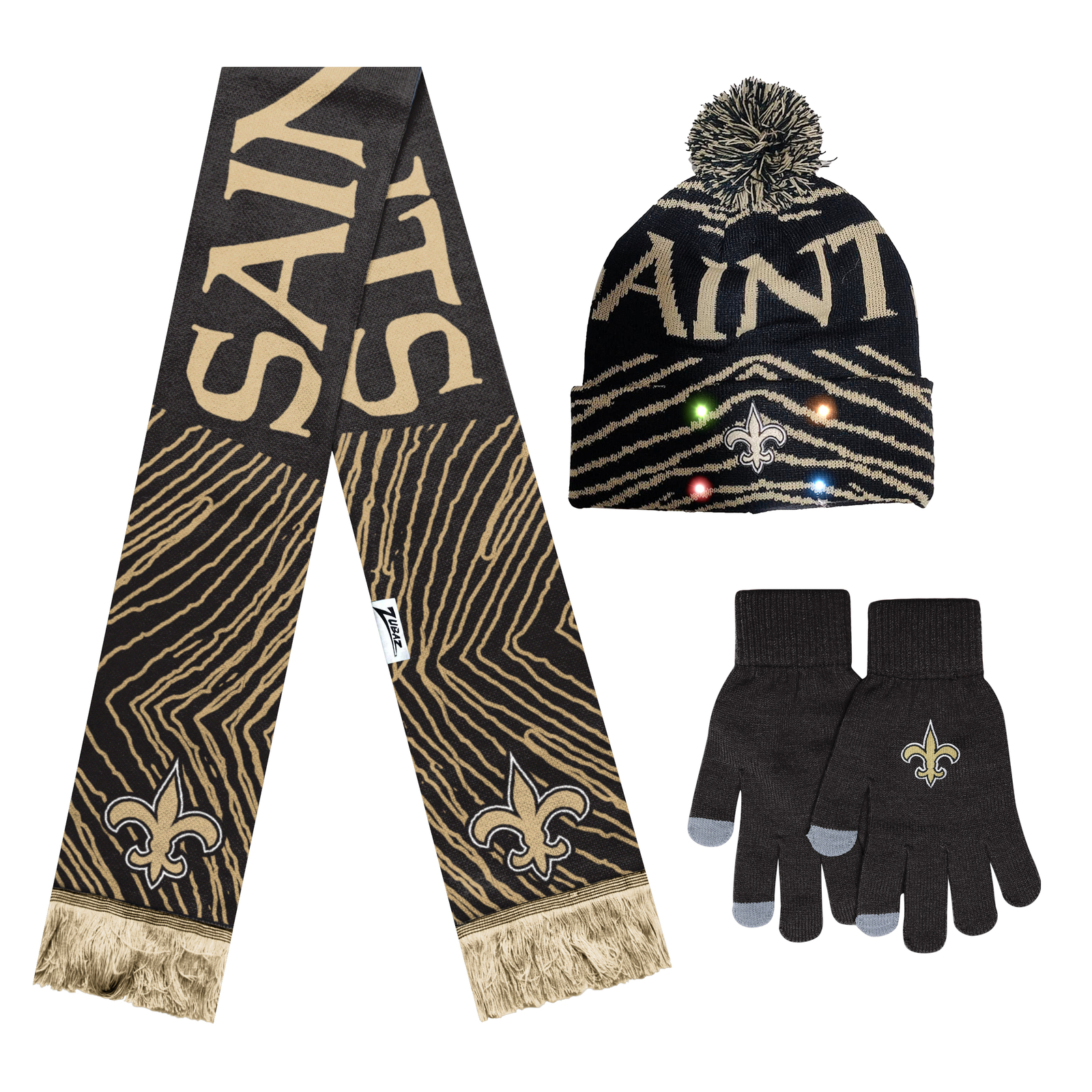 Зимний комплект FOCO X Zubaz NFL, состоящий из 3-х перчаток, шарфа и шапки, New Orleans Saints