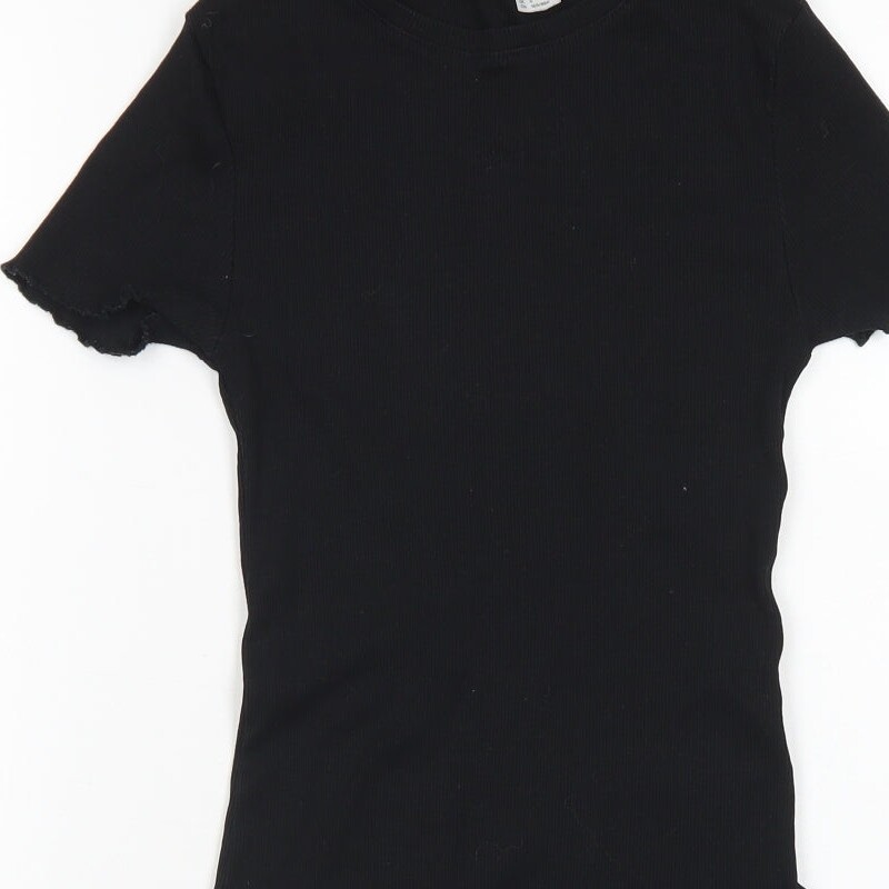 Divided Womens Black Cotton Blend Bodysuit One-Piece Size S Lettuce Edging image 6