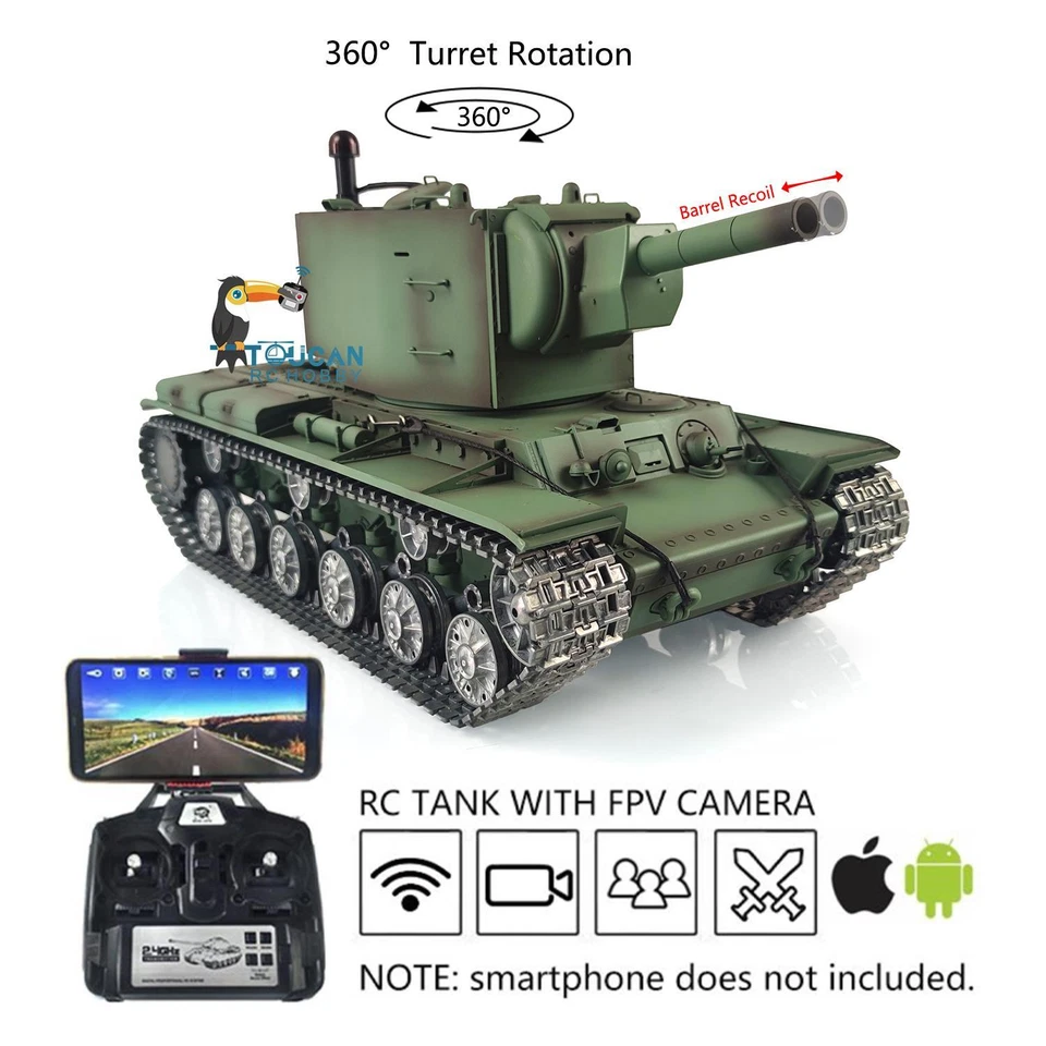 1/16 Henglong TK 7.0 Soviet KV-2 Main Battle RTR BB IR RC Tank 3949 FPV Recoil - Image 2 of 4