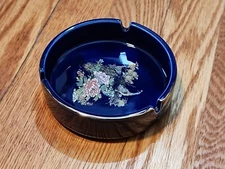 Vintage Kutani Ashtray Colbolt Blue Gold Made In Japan Peacocks And Flowers