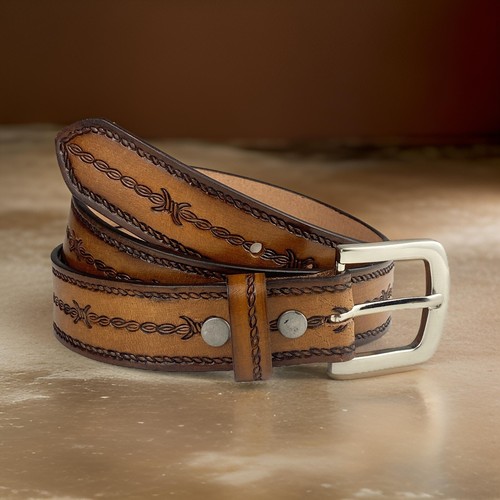 Western Belt Handmade Strap Men's Full Grain Leather No Buckle Cowboy Rodeo Belt - Picture 8 of 12