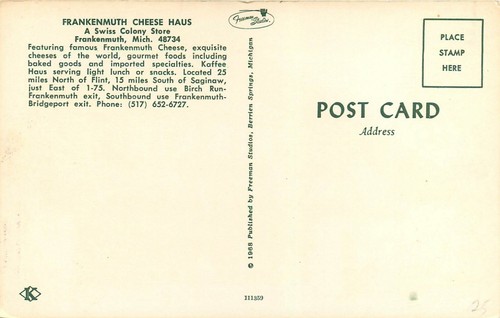 Frankenmuth Cheese Haus Swiss Colony Store Michigan MI Postcard - Picture 2 of 2