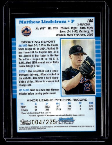 2005 Bowman Chrome Xfractor Refractor Matthew Lindstrom 004/225 New York Mets - Picture 2 of 2