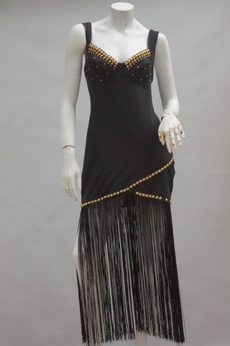 Vintage 80s Black Mini Dress With Long Fringe Goth Flapper Boho Cowgirl - Picture 8 of 9