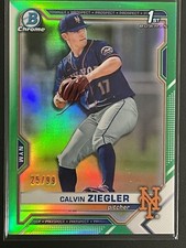 2021 Bowman Chrome Calvin Ziegler #BDC-123 Green Refractor 1st Prospect /99 Mets