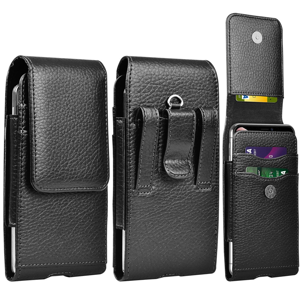Cell Phone Holster Pouch Leather Wallet Case Card Holder Cover Belt Clip  Loop