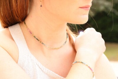A+ Multi Tourmaline Faceted Round Gemstone Gold Filled Beads Necklaces 18'' Women
