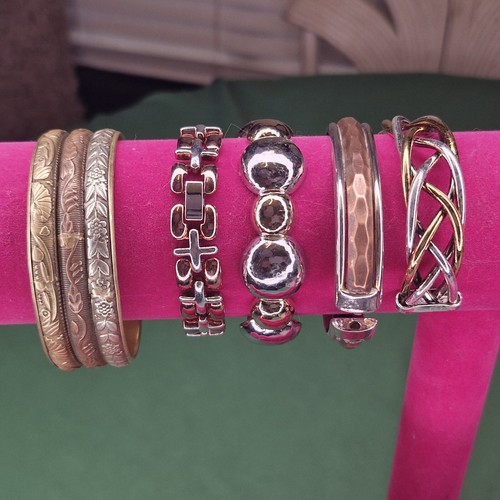 Lot 5 Mixed Metals Bracelets Copper, Gold & Silver Tones, Brass Boho Bangle + - Picture 3 of 20