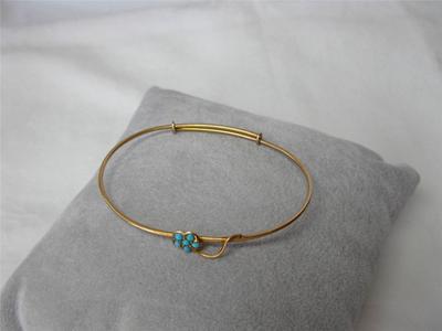 Bracelet Vintage Or 12K Et Turquoise Taille S (6) - Style Art Déco Fleuri