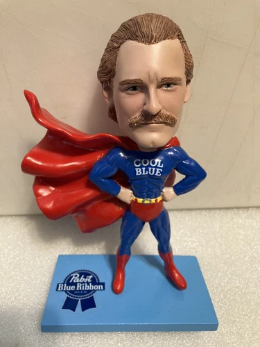 PABST BLUE RIBBON PBR COOL BLUE SUPERMAN MINI STATUE/BOBBLE-HEAD NODDER W/ CAN