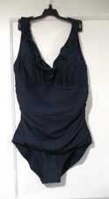 NEW DKNY Women's One Piece Ruffle V-Neck Swim Suit Size Large Navy Blue