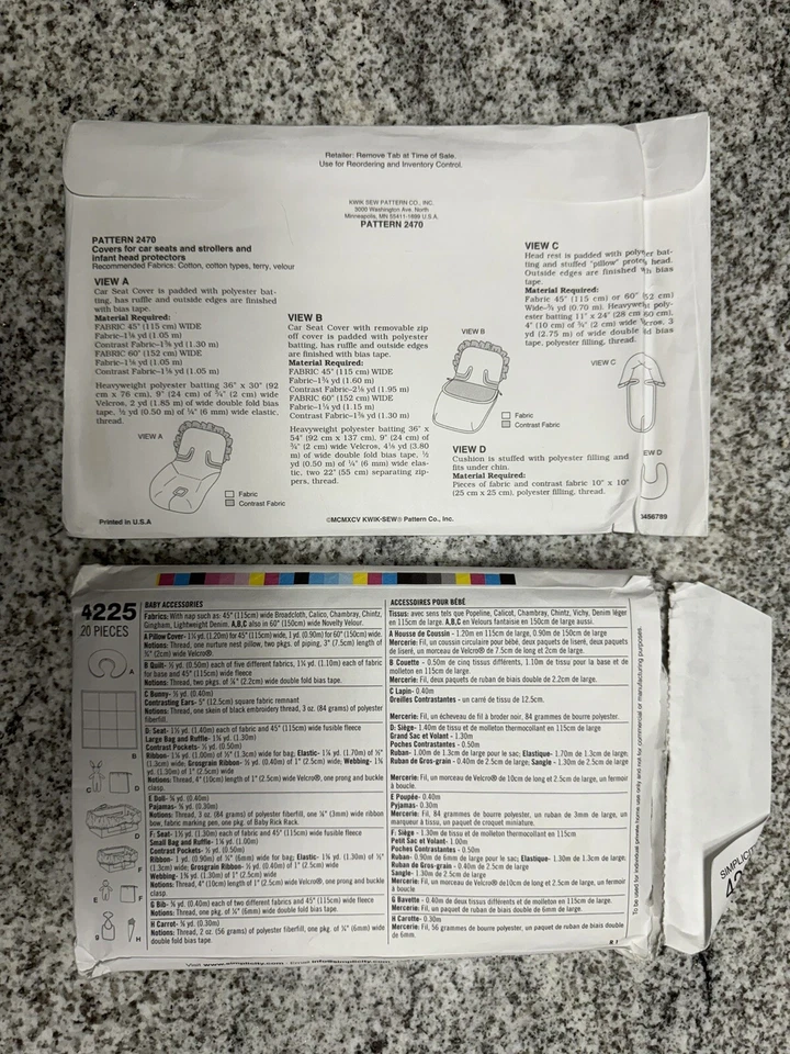 Baby Stroller Seat Cover Sewing Patterns LOT OF 2 Kwik Sew Simplicity - Image 2 of 2