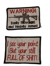 iron on sew on patches 2 Peice Set Funny Warning Sign EMBROIDERY Patch Biker