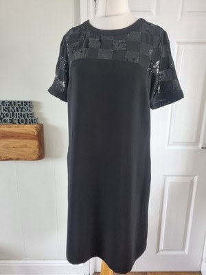 The Collection Debenhams Black Short Sleeve Shift Dress  Sequined Detailing Uk12