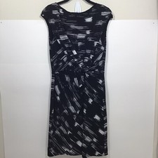 Lauren Ralph Lauren Sheath Dress 8 Black white geometric ruched waist Excellent