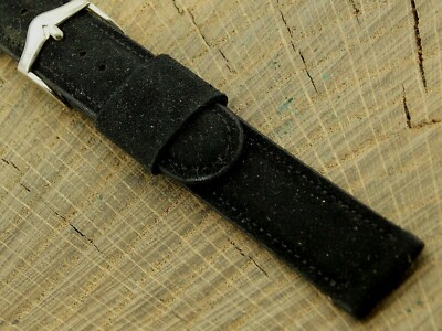Vintage JB Champion 16mm Black Suede Watch Band w Silver Tone Buckle NOS Unused