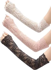 3 Pairs Women Lace Arm Sleeves Long Lace Gloves Fingerless Arm Covers Warmers 