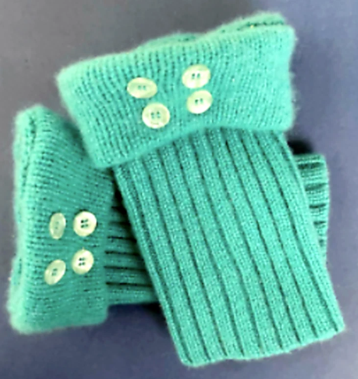 FINGERLESS GLOVES GREEN TURQUOISE 100% CASHMERE M - L MEDIUM - LARGE ARM WARMERS