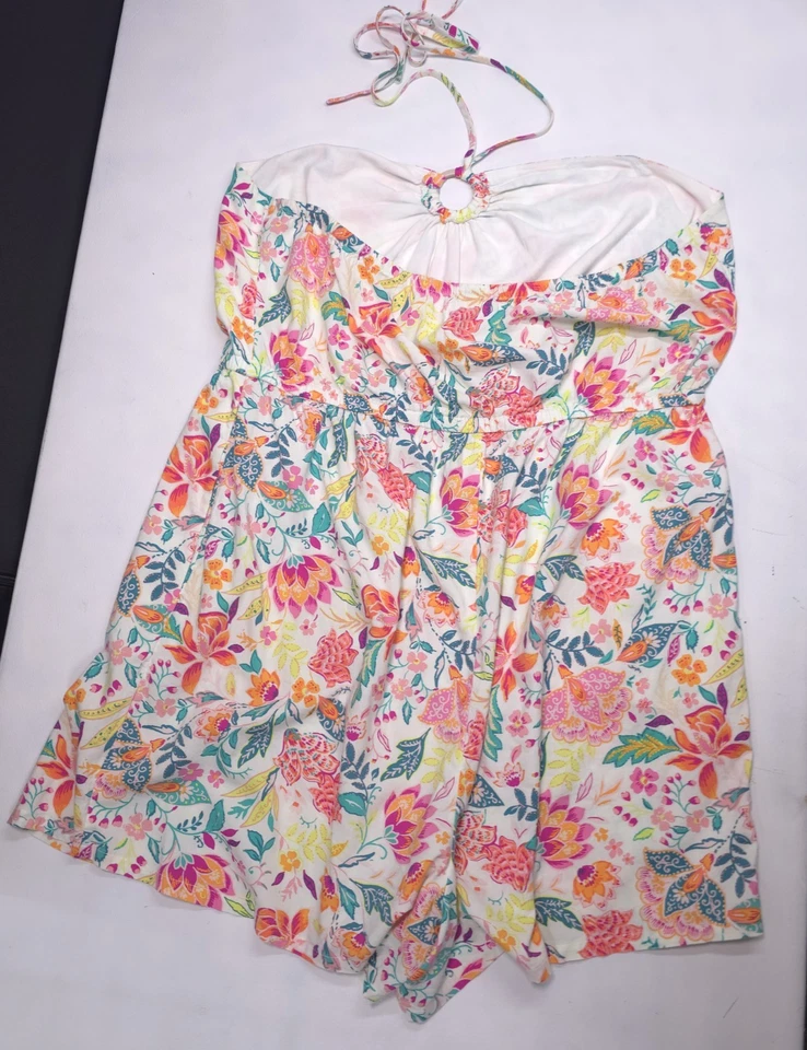 Mameluco halter antiguo azul marino para mujer talla XXL calce alto acampanado floral tropical playa viaje Foto 3 de 4