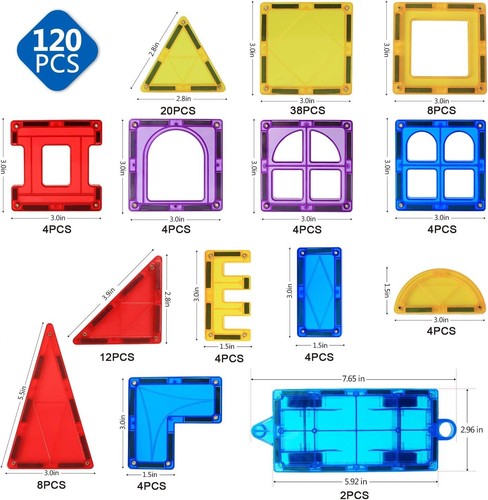 120 PIEZAS Bloques Magnéticos, Azulejos Magnéticos Bloques de Construcción para Niños Juguetes Imán... - Imagen 3 de 7
