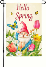 Hello Spring Garden Flag 12X18 Inch Double Sided Hello Spring Gnome Garden Flags