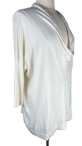 Cullen (Sz L) Ivory Sweater Crossover Silk Cashmere 3/4 Sleeve Boxy - Picture 6 of 12