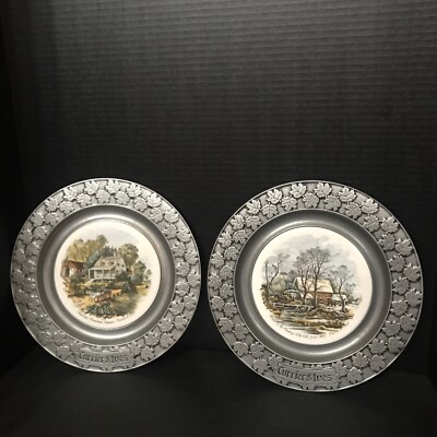 2 Carson Castings Currier & Ives Pewter Wall  plates Crafted In Pennsylvania/US