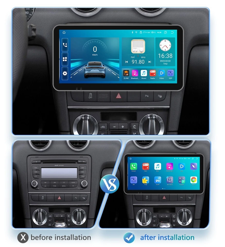 Para Audi A3 S3 RS3 8P 10.33" Android 12 Coche GPS Navegación Radio Estéreo WIFI DSP4+32GB Foto 4 de 4