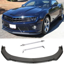 Carbon Look Front Bumper Lip Spoiler Kits + Strut Rods Bar For Chevy Camaro V6